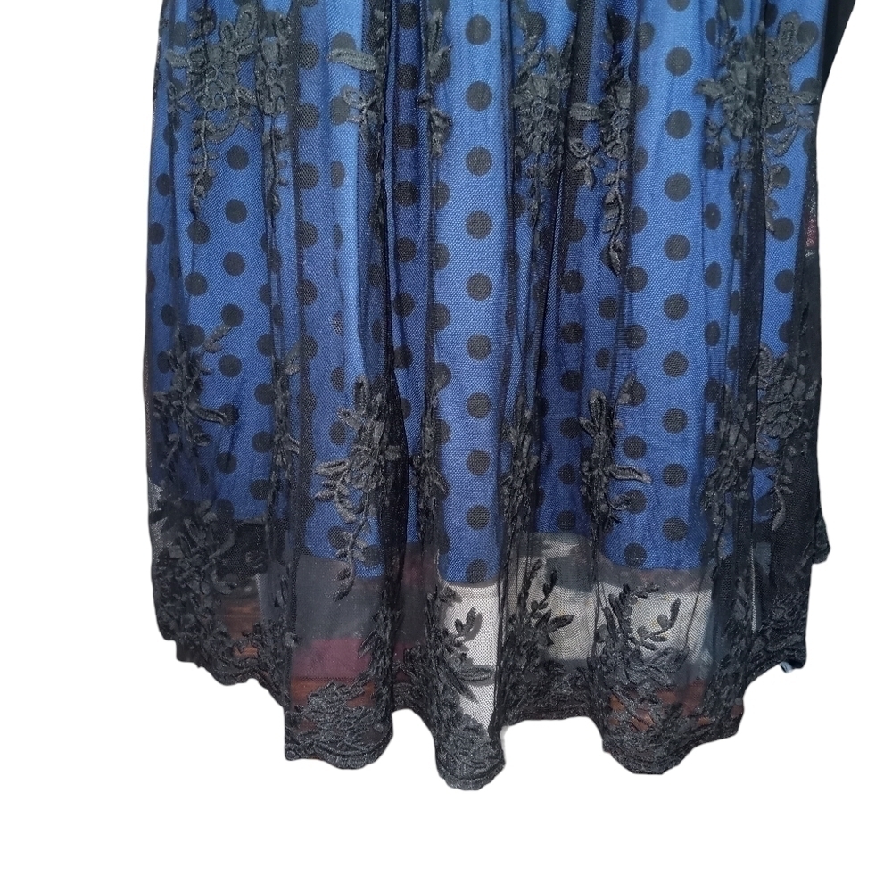 MissMay Retro Pin-Up Swing Dress Polka-Dot Floral Lace Blue/Black Size Small - Picture 7 of 16